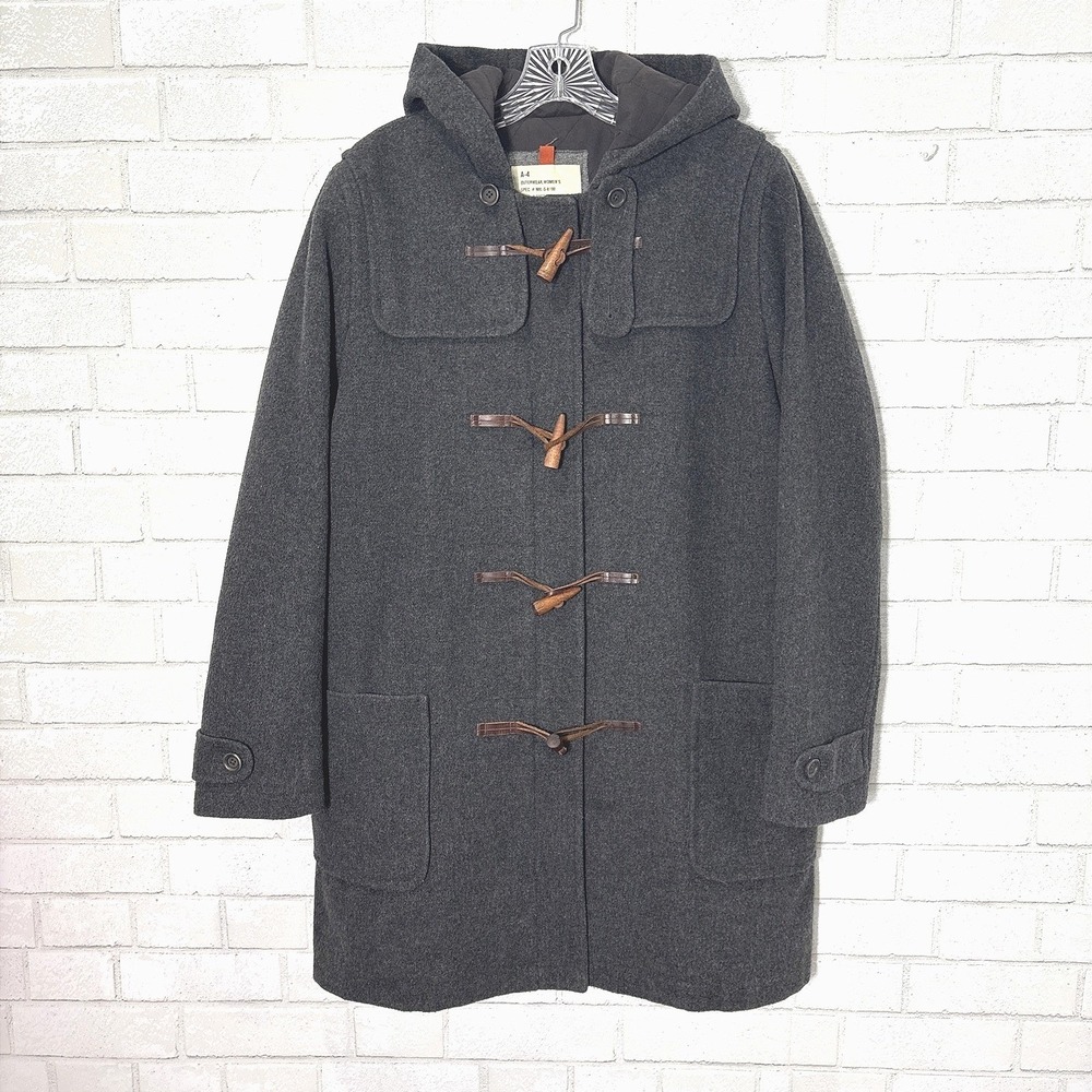 Abercrombie Wool Blend Duffle Coat Womens 8 Hooded Toggle Military Heritage Gray